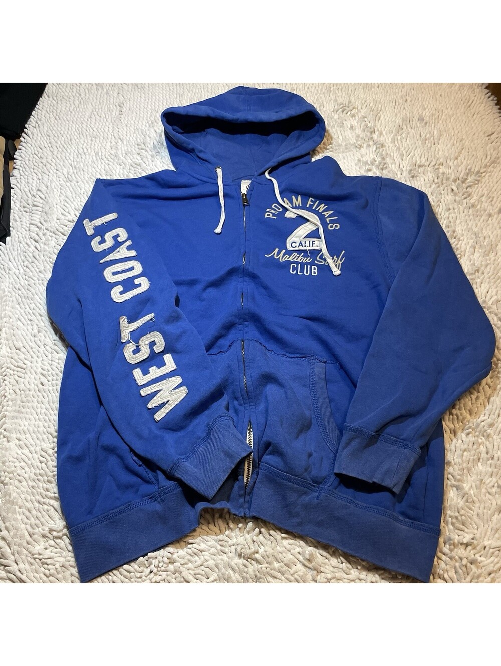 Y2K Blue Old Navy Embroidered Zip Up Hoodie Sweatshirt "West Coast" Graphic